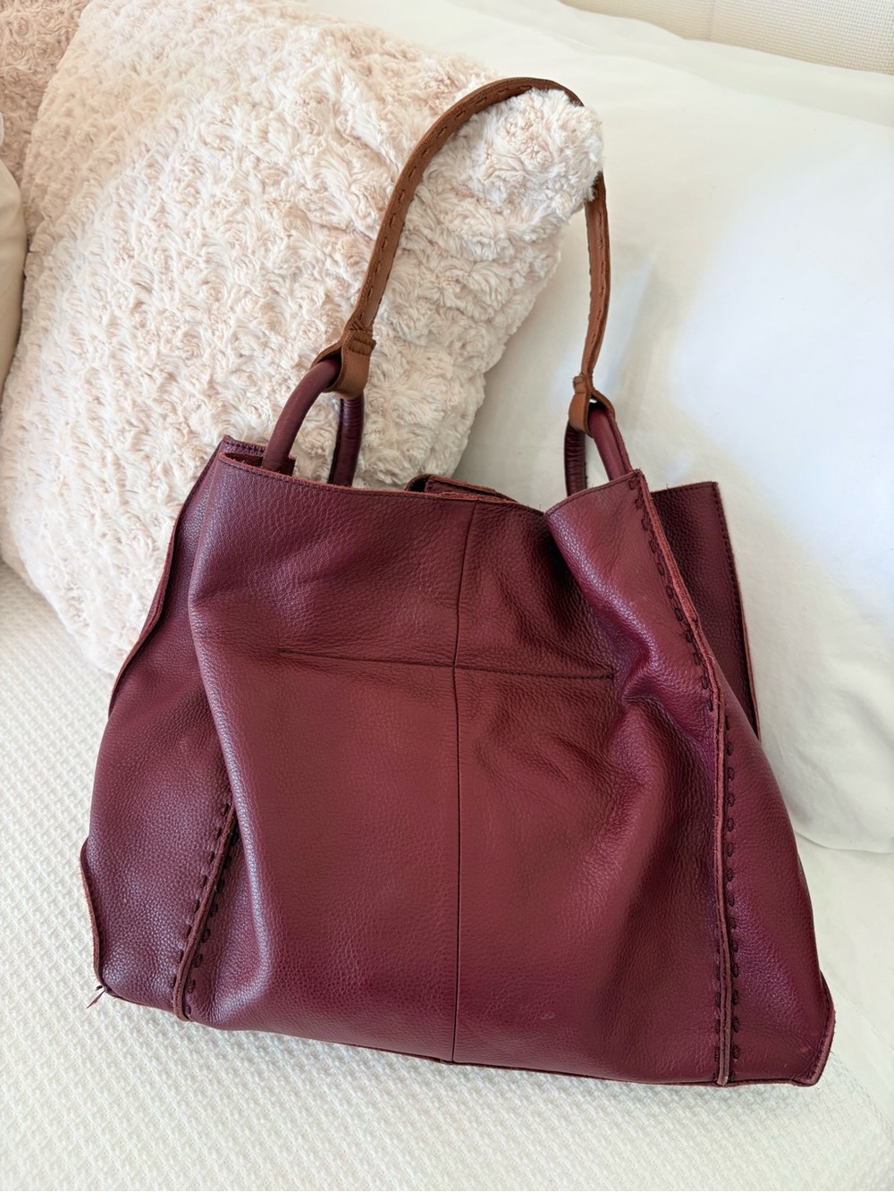 The Sak Los Feliz Burgundy Leather Tote Bag with Tassel - Picture 5 of 10